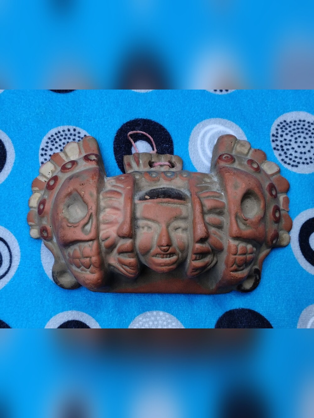 Vintage Handmade Mexican Terracotta Multi Face Wall Mask Folk Art Sculpture